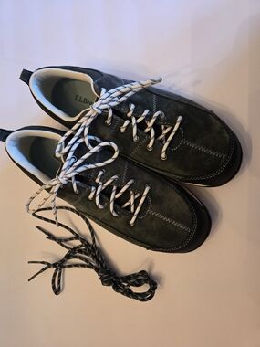 L.L. Bean Men's Green Suede Lace-Up Sneakers with White Accents